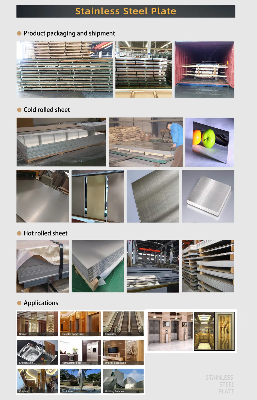 China Factory 304 2b Ba No. 4 Hl 8K Surface Finish 4X8 Size Cold Rolled Stainless Steel Sheet for Elevator Door