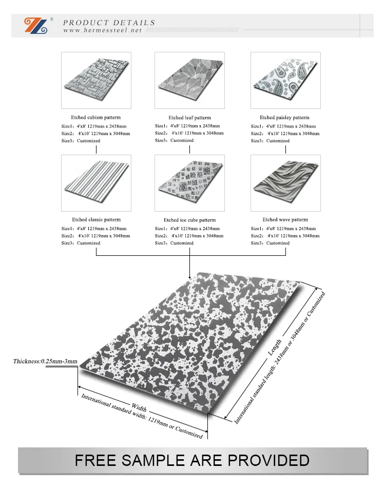 High Quality 304 Stainless Steel Etching Sheet for Home Decoration