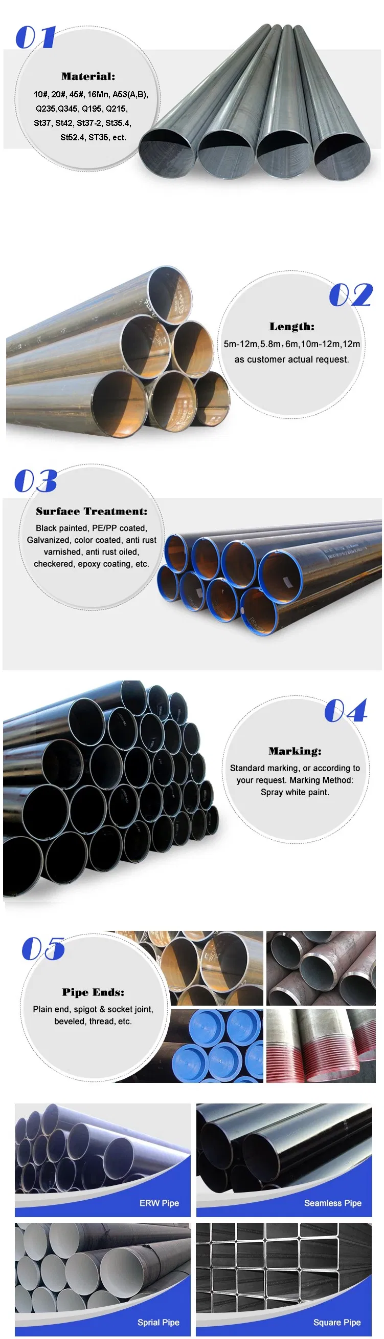 Liange St37, St42, St37-2, St35.4 Hot Rolled Alloy Carbon Round Steel Pipe Tube in Customized Sizes