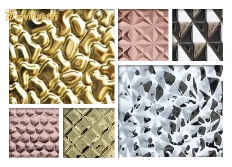 Supplier PVD Bronze Rose Golden Coating Stamped Design Decorative Plate 1219*2438mm 0.75mm 304 Stainless Steel Plate for Luxury Wall Plate
